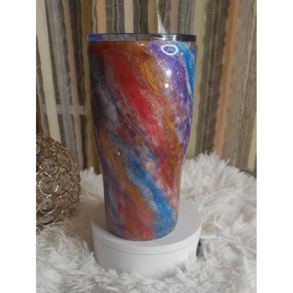 Handcrafted Tumbler Stripes of Color Glitter and Glow Stainless Steel 20oz - Picture 1 of 6